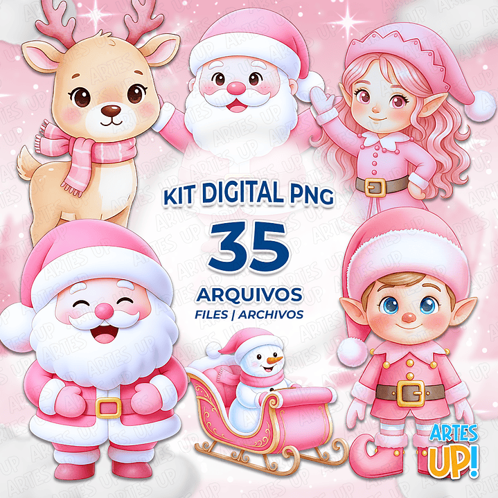 Kit Digital PNG Natal Rosa Cute aquarela Clipart  1
