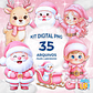 Kit Digital PNG Natal Rosa Cute aquarela Clipart  - Thumbnail 1