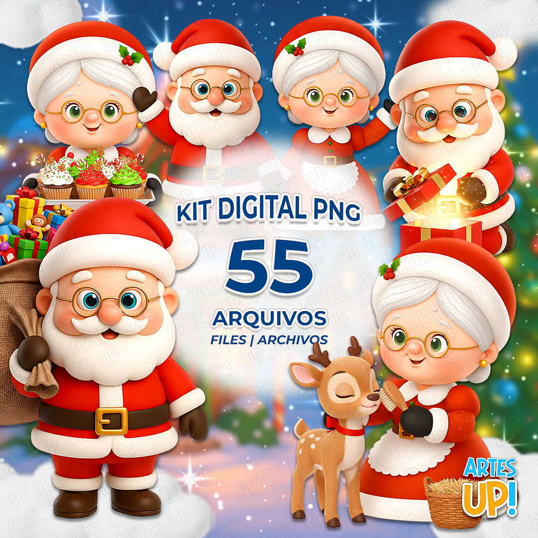 Kit Digital PNG Papai Noel e Mamãe Noel Natal Cute Clipart  1