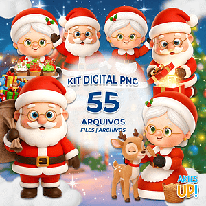 Lindo kit digital PNG navideño de Papá Noel y la Sra. Claus.