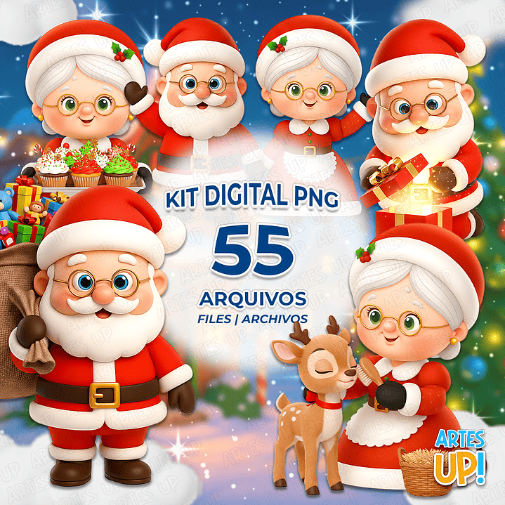 Kit Digital PNG Papai Noel e Mamãe Noel Natal Cute Clipart  1