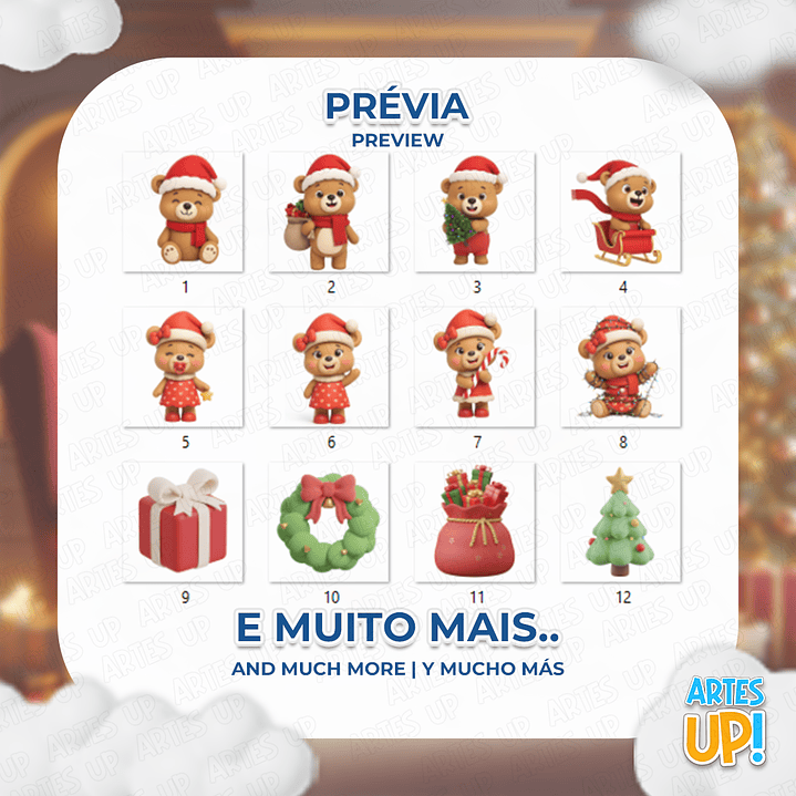 Kit Digital PNG Urso e Ursa Natal Cute Clipart  2