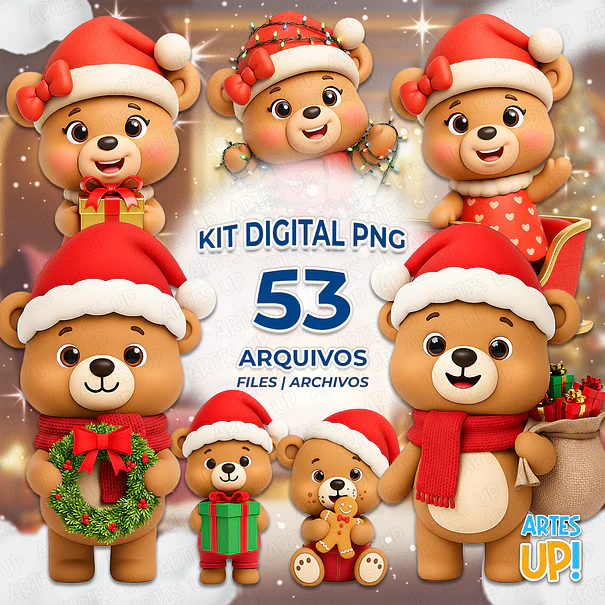 Kit Digital PNG Urso e Ursa Natal Cute Clipart  1