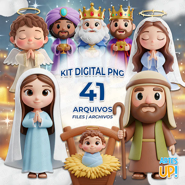 Kit Digital PNG Natal Cristão Menino Jesus 3D Clipart  1