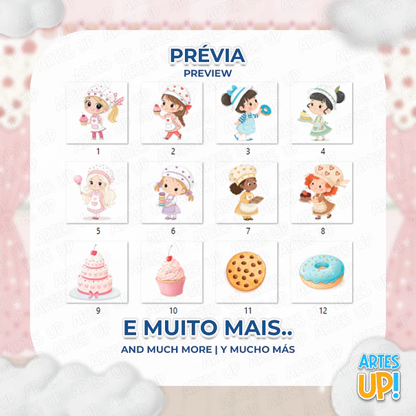 Kit Digital PNG Menina Confeitaria Cute aquarela Clipart  2