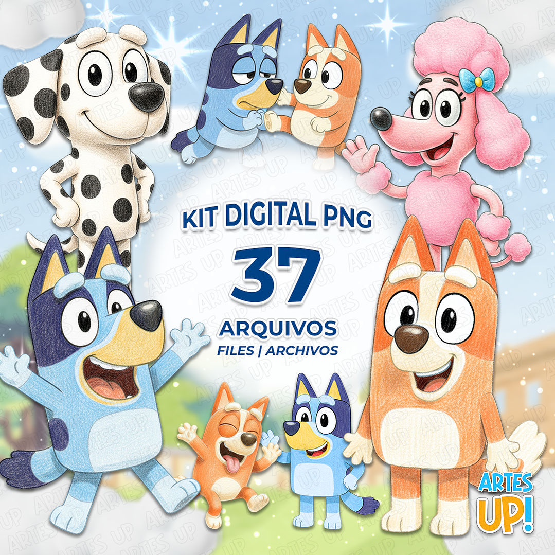 Kit Digital PNG Bluey aquarela Clipart  1