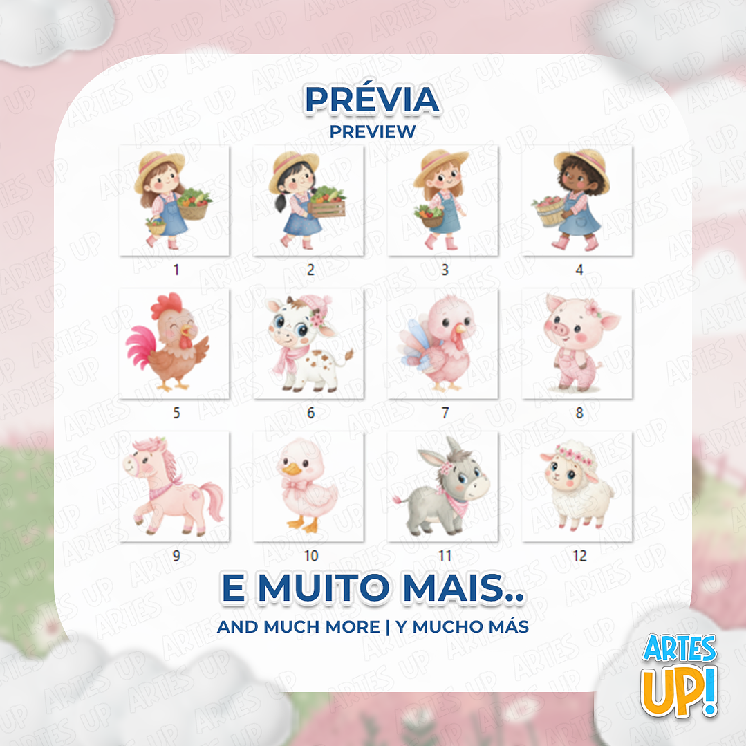 Digital Kit PNG Farm Girl Pink Watercolor Clipart 2