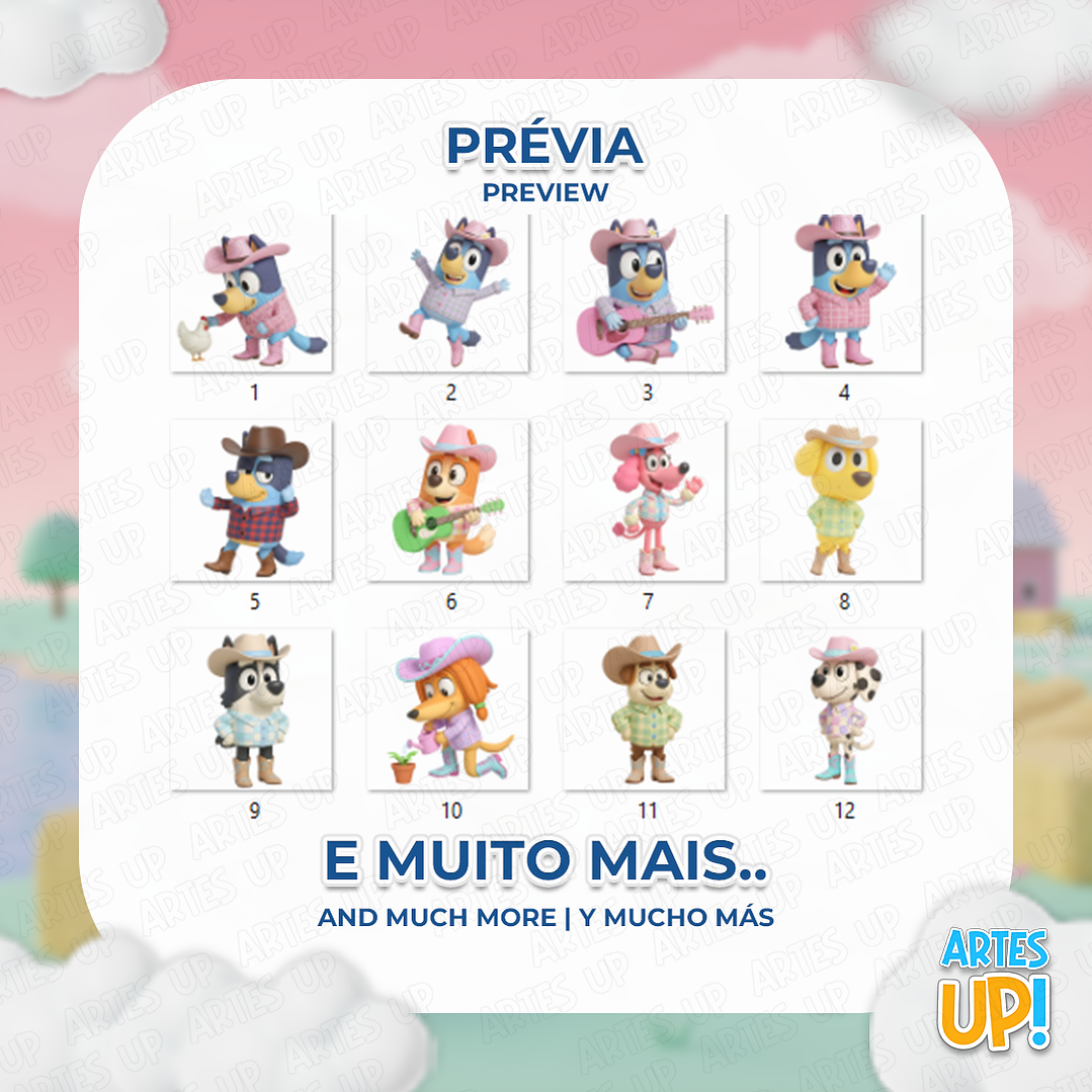 Kit PNG digital Granja azul y rosa Clipart 3D 2