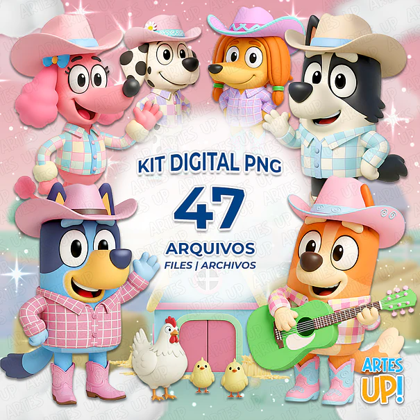 Kit Digital PNG Bluey Fazenda Rosa 3D Clipart  1