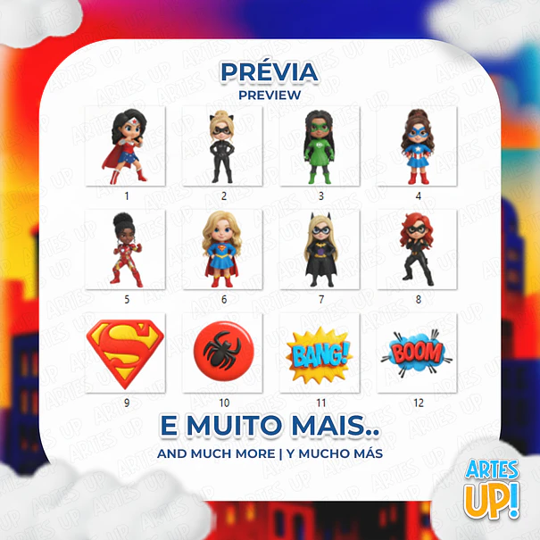Kit Digital PNG Super Heroínas Cute 3D 2