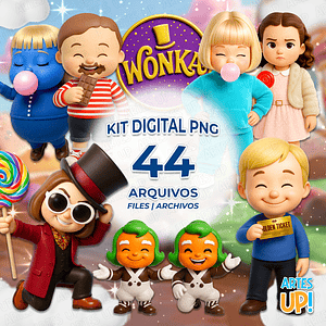 Lindo kit digital PNG 3D de imágenes prediseñadas de una fantástica fábrica de chocolate