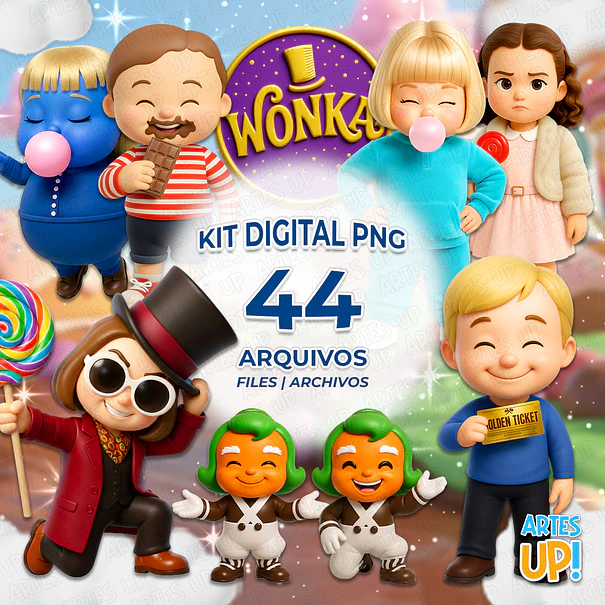 Kit Digital PNG A Fantástica Fábrica de Chocolate Cute 3D Clipart  1