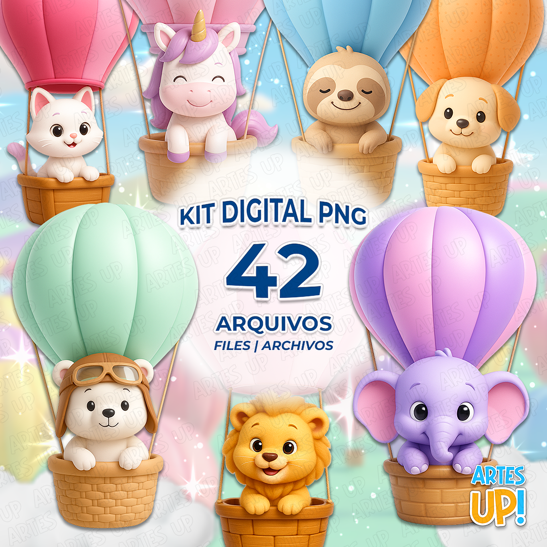 Kit PNG digital Animales Mascota Globo Lindo Clipart 3D 1