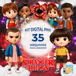 Kit digital de imágenes prediseñadas 3D de Stranger Things PNG
