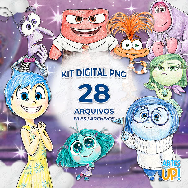 Kit Digital PNG Divertida Mente aquarela Clipart  1