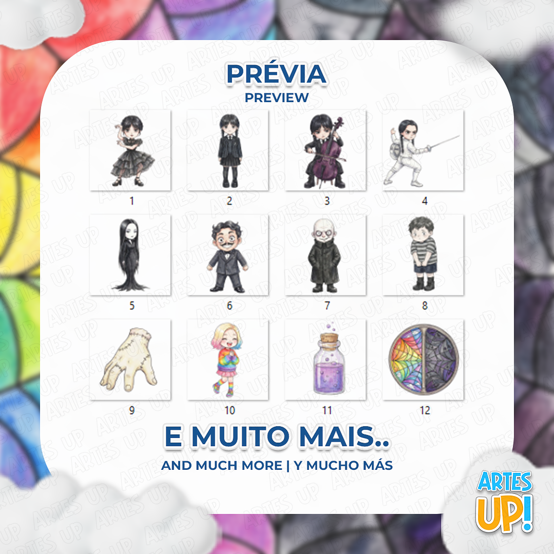 Kit digital PNG de acuarela de Miércoles Addams 2