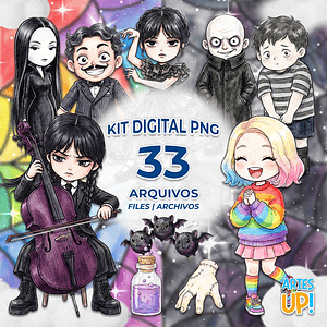 Kit digital PNG de acuarela de Miércoles Addams