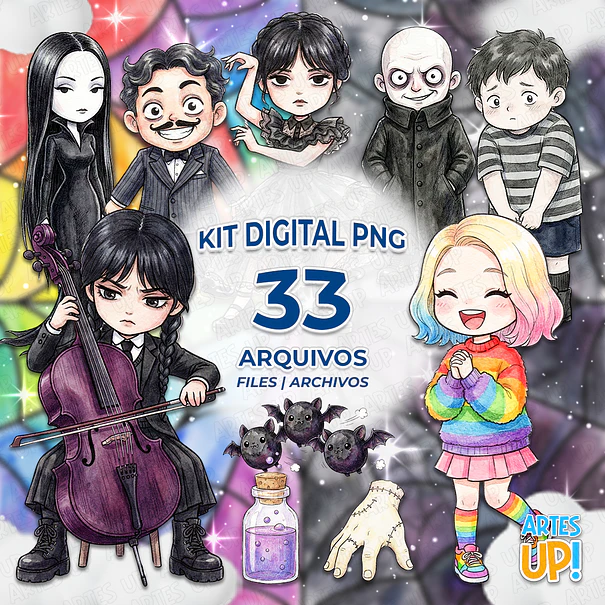 Kit Digital PNG Wandinha Addams aquarela Clipart  1