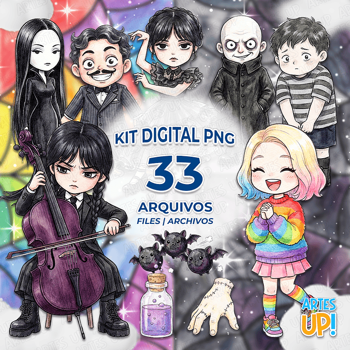 Kit digital PNG de acuarela de Miércoles Addams 1