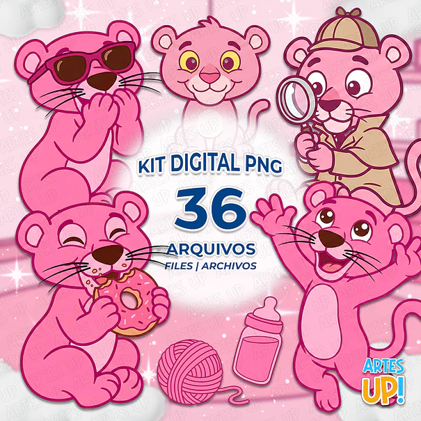 Kit Digital PNG Pantera Cor de Rosa Baby Clipart  1