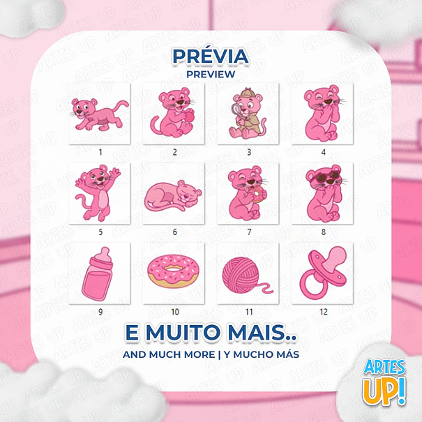 Kit Digital PNG Pantera Cor de Rosa Baby Clipart  2