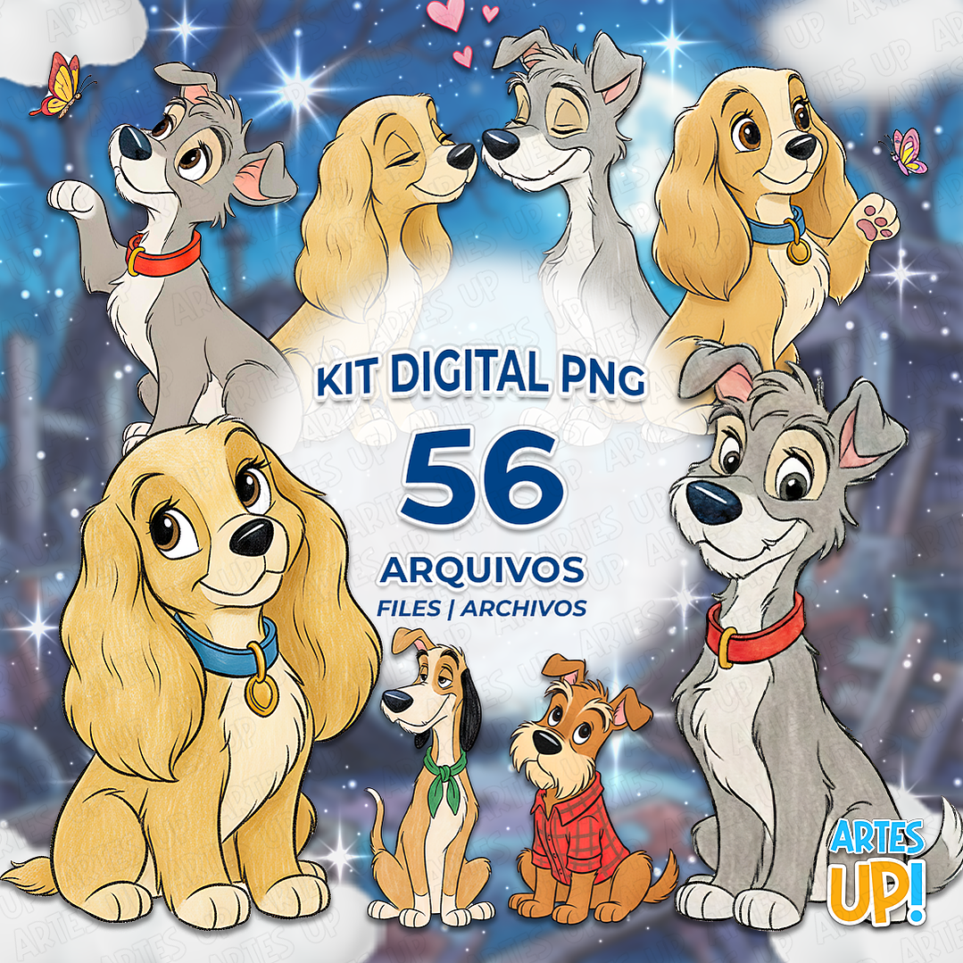 Kit digital de imágenes prediseñadas PNG de La Dama y el Vagabundo 1