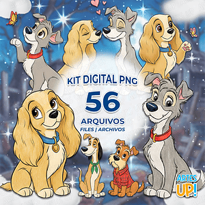 Kit digital de imágenes prediseñadas PNG de La Dama y el Vagabundo