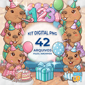 Carpincho Feliz Cumpleaños PNG Kit Digital Clipart