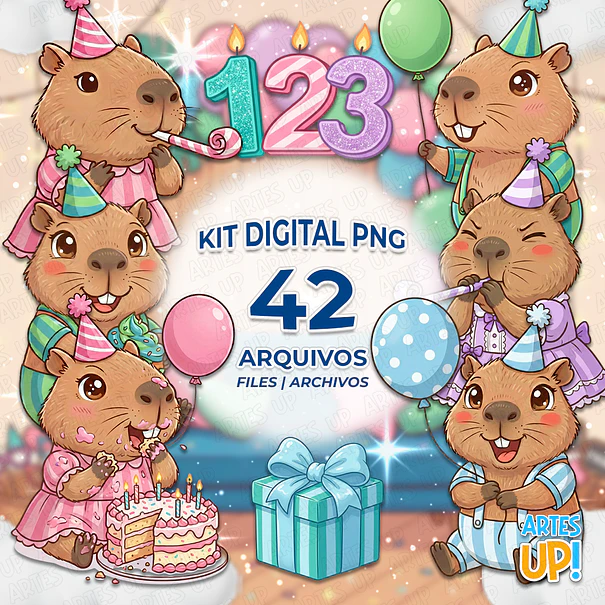 Capybara Happy Birthday PNG Digital Kit Clipart 1