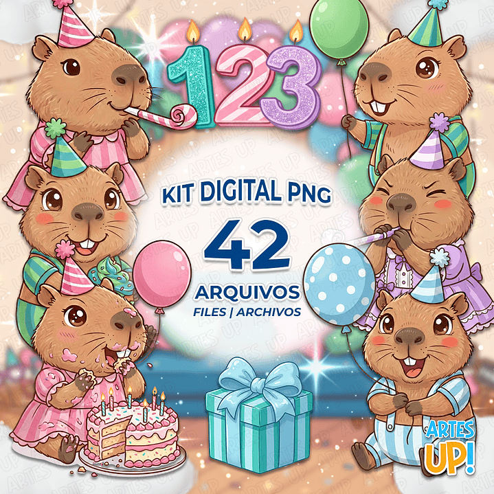 Carpincho Feliz Cumpleaños PNG Kit Digital Clipart 1