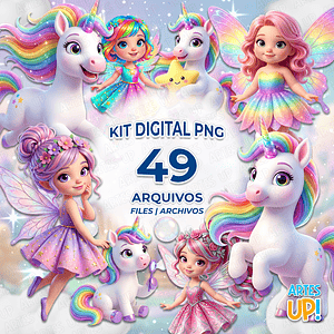 Kit digital PNG Hada y unicornio 3D Clipart