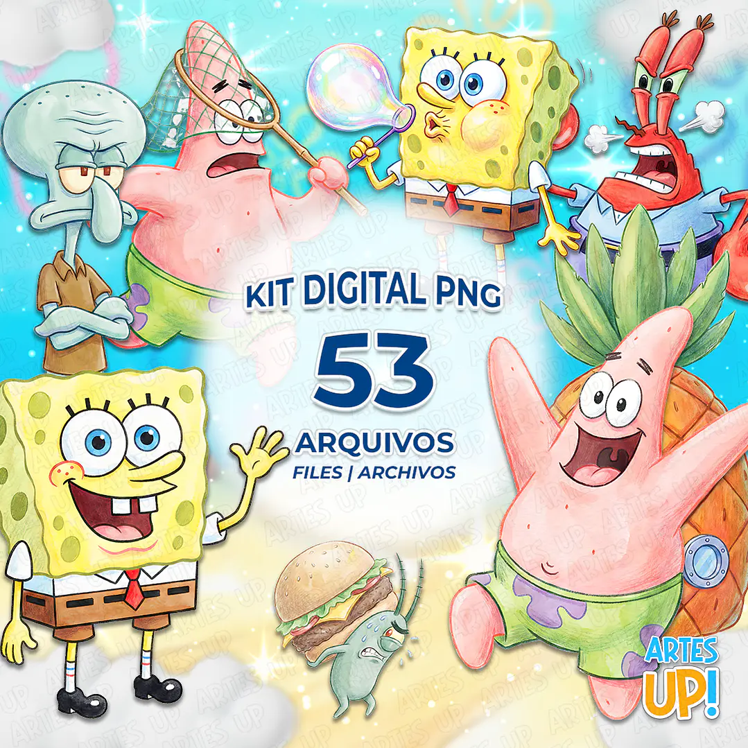 Kit Digital PNG Bob Esponja aquarela Clipart  1