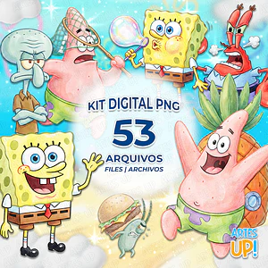 Kit Digital PNG Bob Esponja aquarela Clipart 