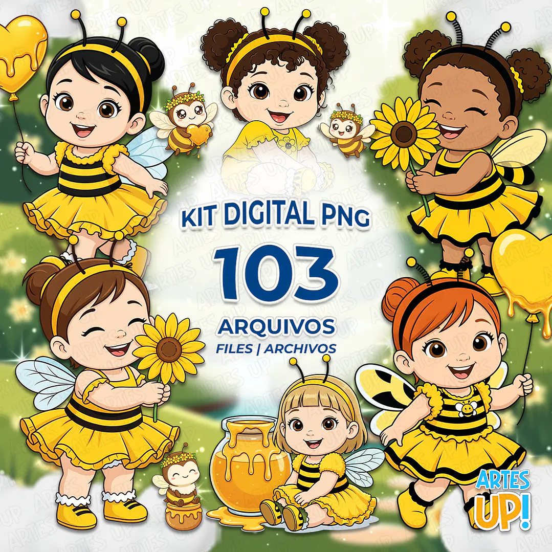Kit Digital PNG Meninas Jardim de Abelha Clipart  1