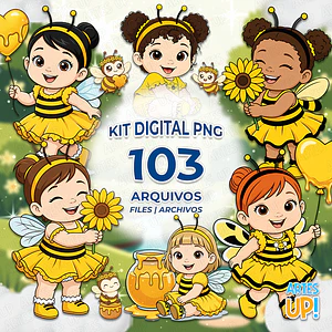 Kit Digital PNG Meninas Jardim de Abelha Clipart 