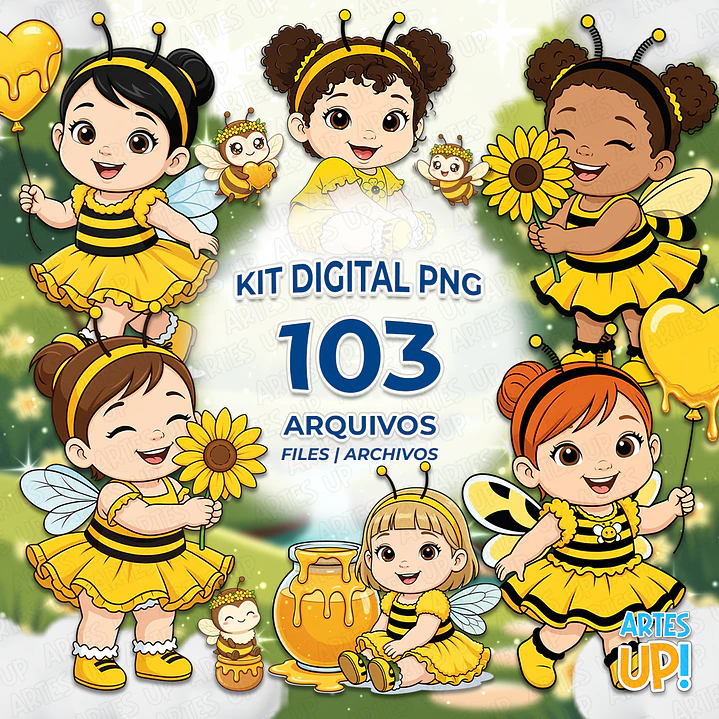 Kit Digital PNG Meninas Jardim de Abelha Clipart  1