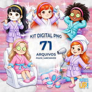 Kit Digital PNG Menina Dia de Spa Clipart 