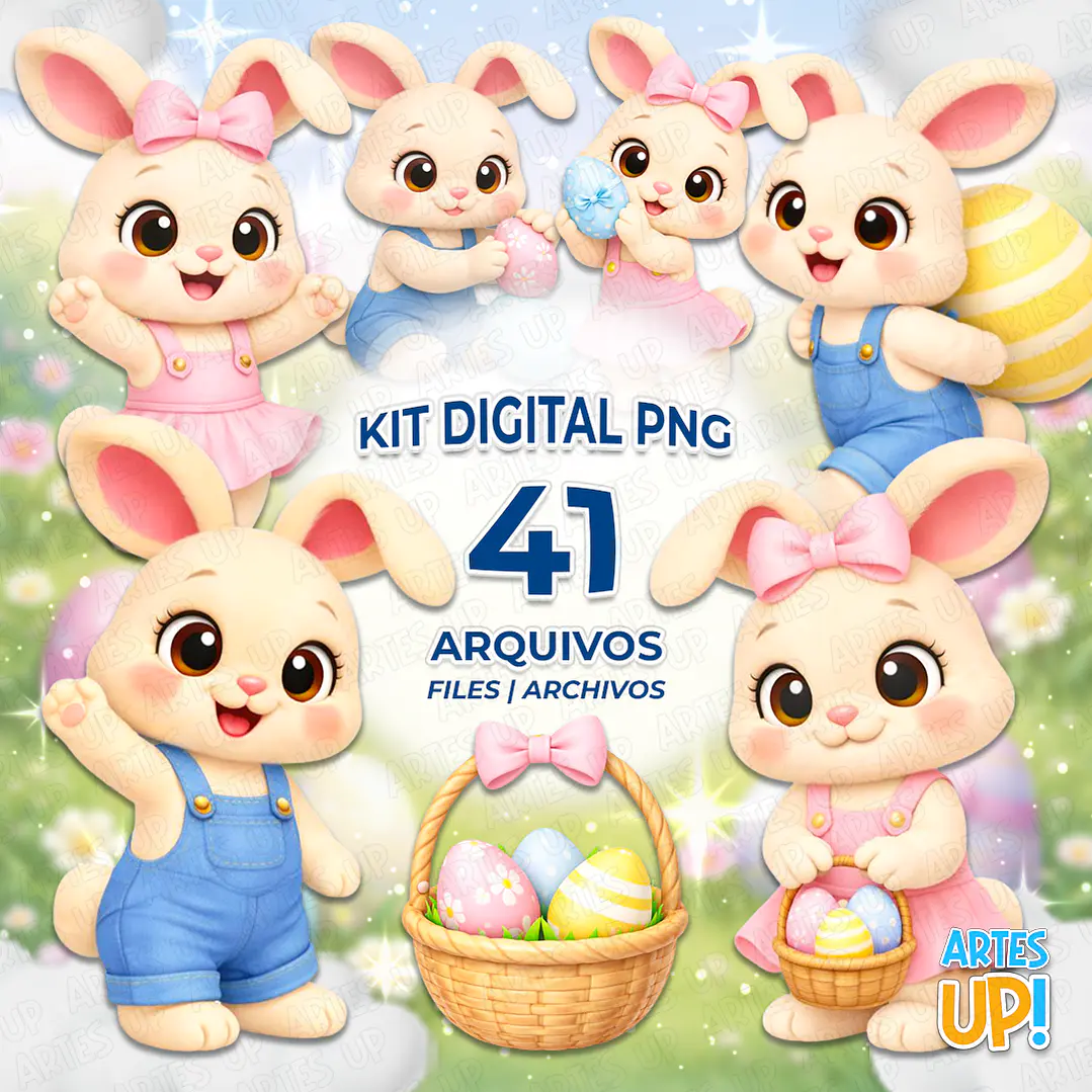 Kit Digital PNG Páscoa Coelho Fofo Clipart  1