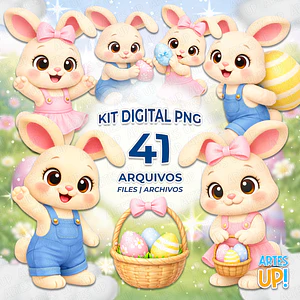 Kit Digital PNG Páscoa Coelho Fofo Clipart 