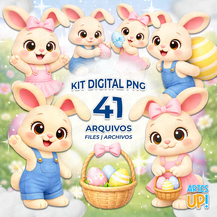 Kit Digital PNG Páscoa Coelho Fofo Clipart  1