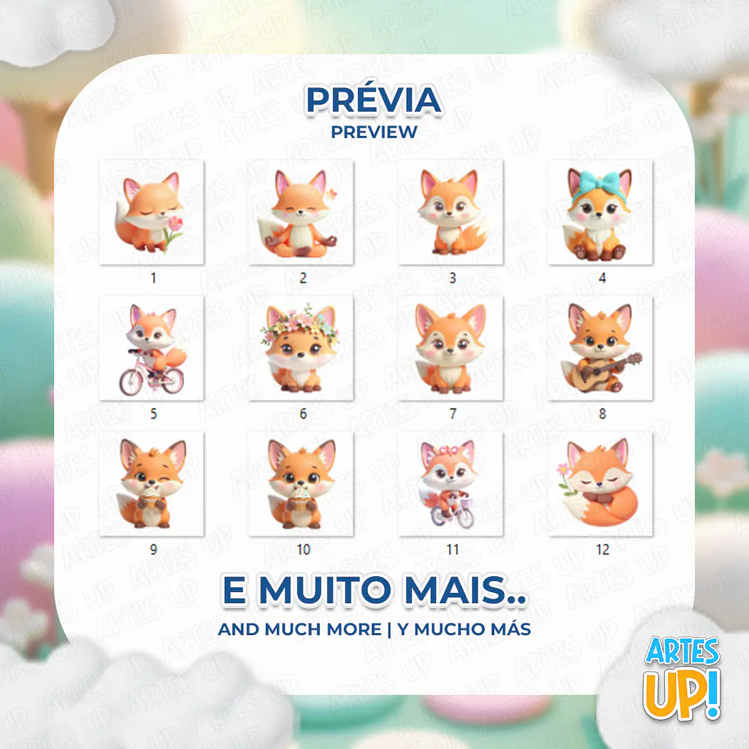Kit Digital PNG Raposa Fofa Clipart  2