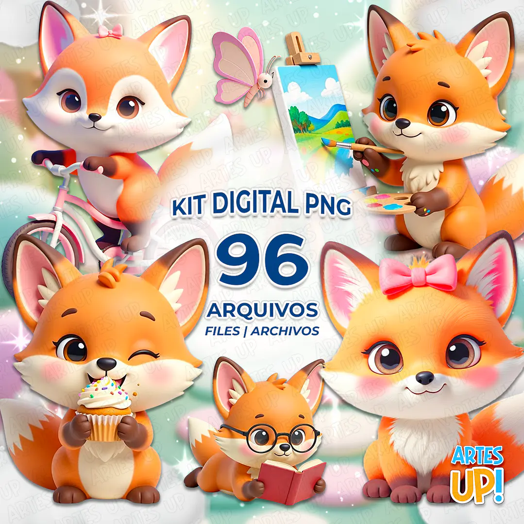 Kit Digital PNG Raposa Fofa Clipart  1