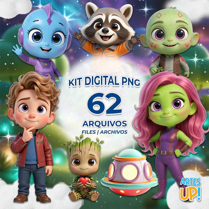 Kit Digital PNG Guardiões da Galáxia Cute 3D Clipart  1