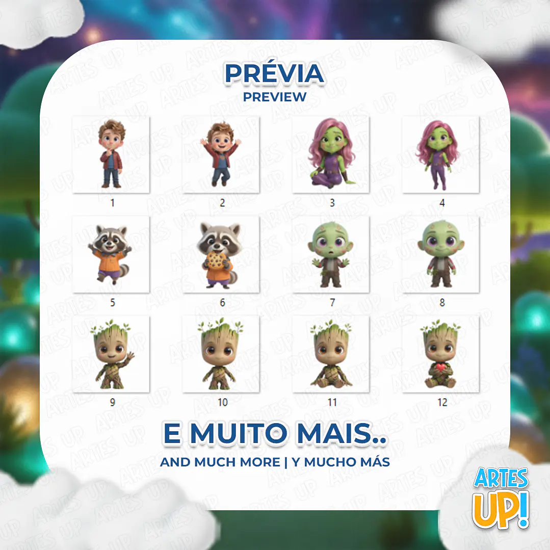 Kit Digital PNG Guardiões da Galáxia Cute 3D Clipart  2