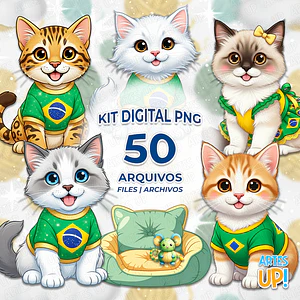 Kit Digital PNG Copa do Mundo Pet Felinos Clipart 