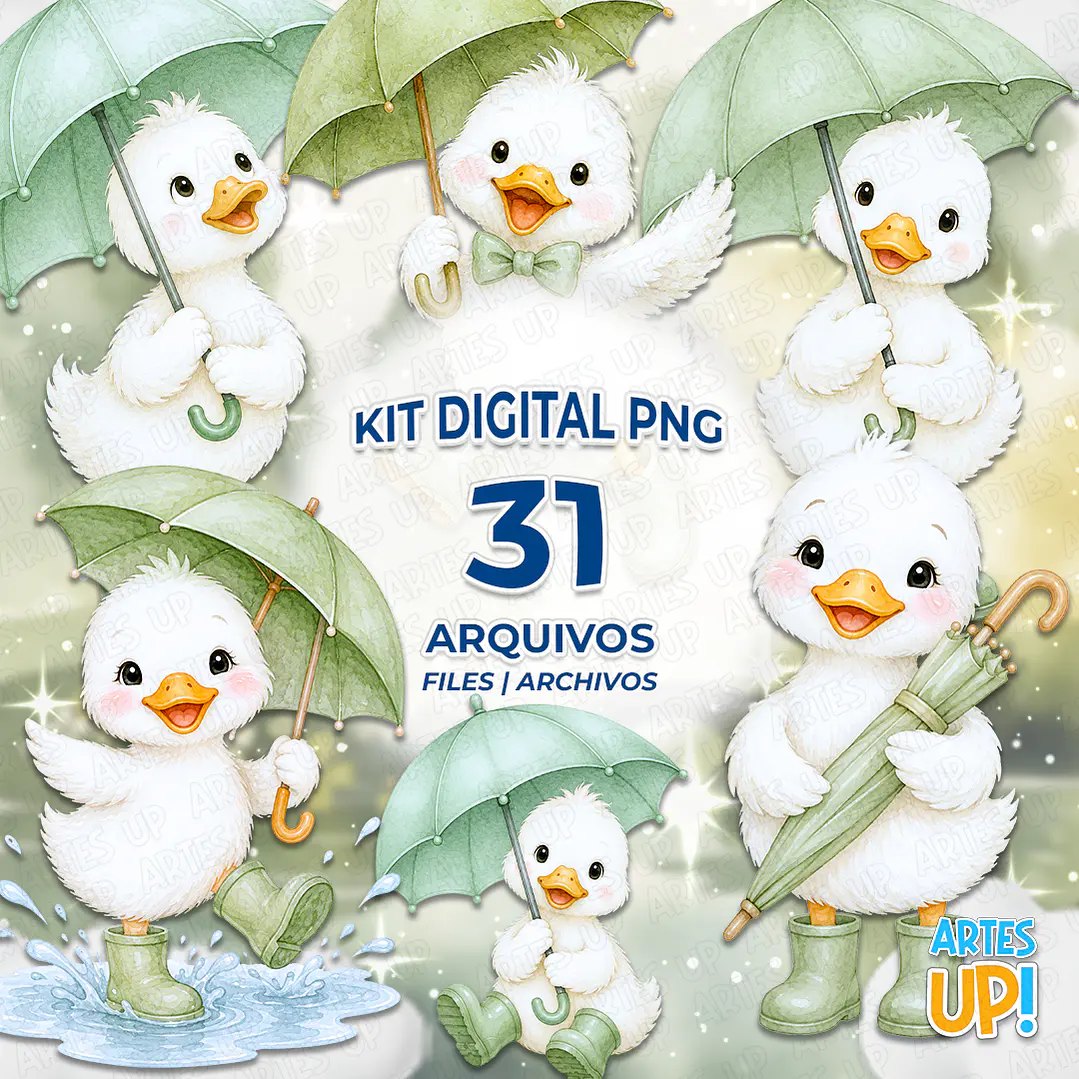 Kit Digital PNG Pato Fofo de Galocha verde Clipart  1