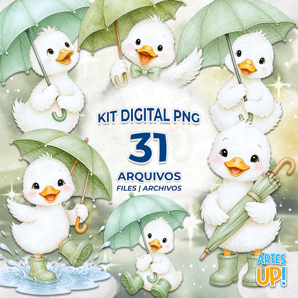 Kit Digital PNG Pato Fofo de Galocha Verde 1