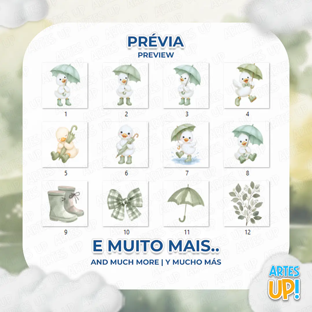 Kit Digital PNG Pato Fofo de Galocha verde Clipart  2