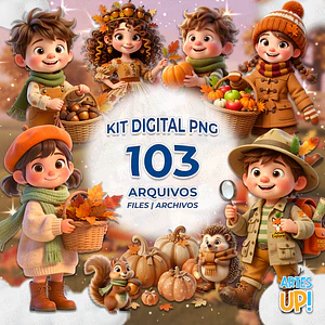 Kit Digital PNG Outono Fofo 3D Clipart 
