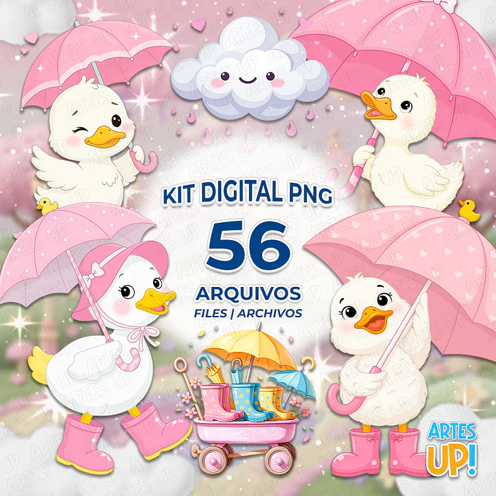 Kit Digital PNG Pato Fofo de Galocha rosa Clipart  1